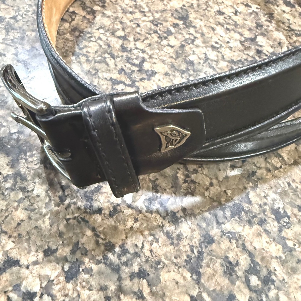 Paolo da Ponte Mens Black Leather Belt Made in Italy Size 36 Silver Buckle Logo